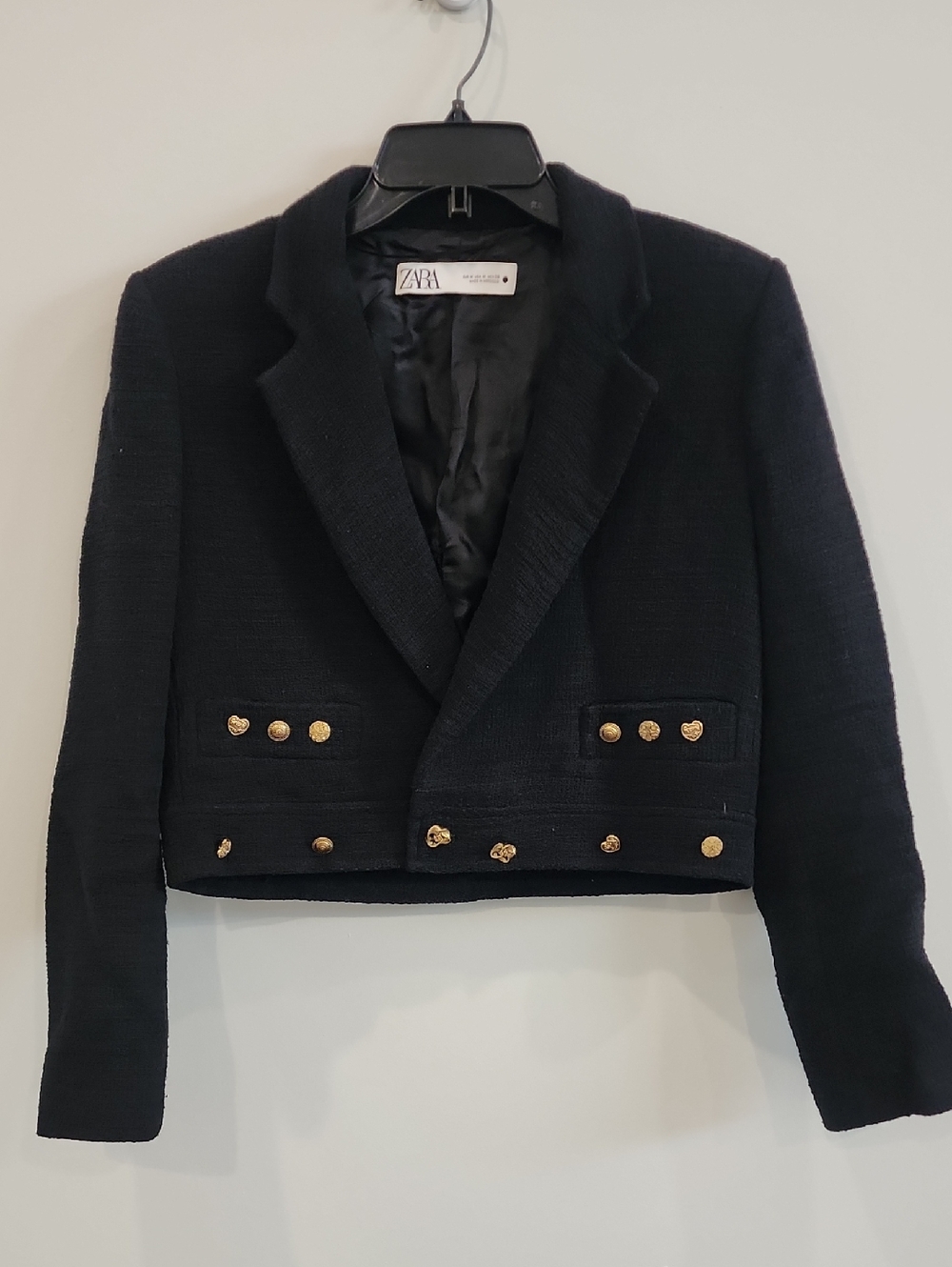 ZARA Black Cropped Blazer with Gold Buttons